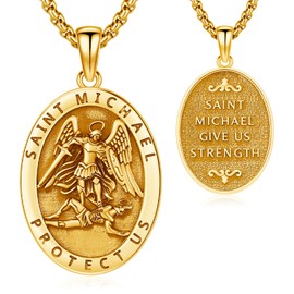 AUDINCEED 18K Gold St Michael Necklace for Men 925 Sterling Silver Saint Michael Pendant Archangel Michael Necklace St Michael Medal St Michael the Archangel Amulet Jewelry for Men Women