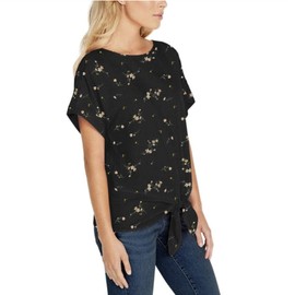 Buffalo David Bitton Ladies' Tie Front Top Blouse, Black Floral, Large