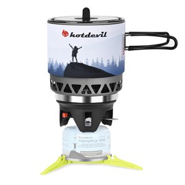 1.2L Backpacking Camping Stove Cooking System with Piezo Ignition, Outdoor Portable Burner with Pot & Brackets Camp Stove Camping Stove Kit Propane, Ideal for Hiking Fishing Hunting