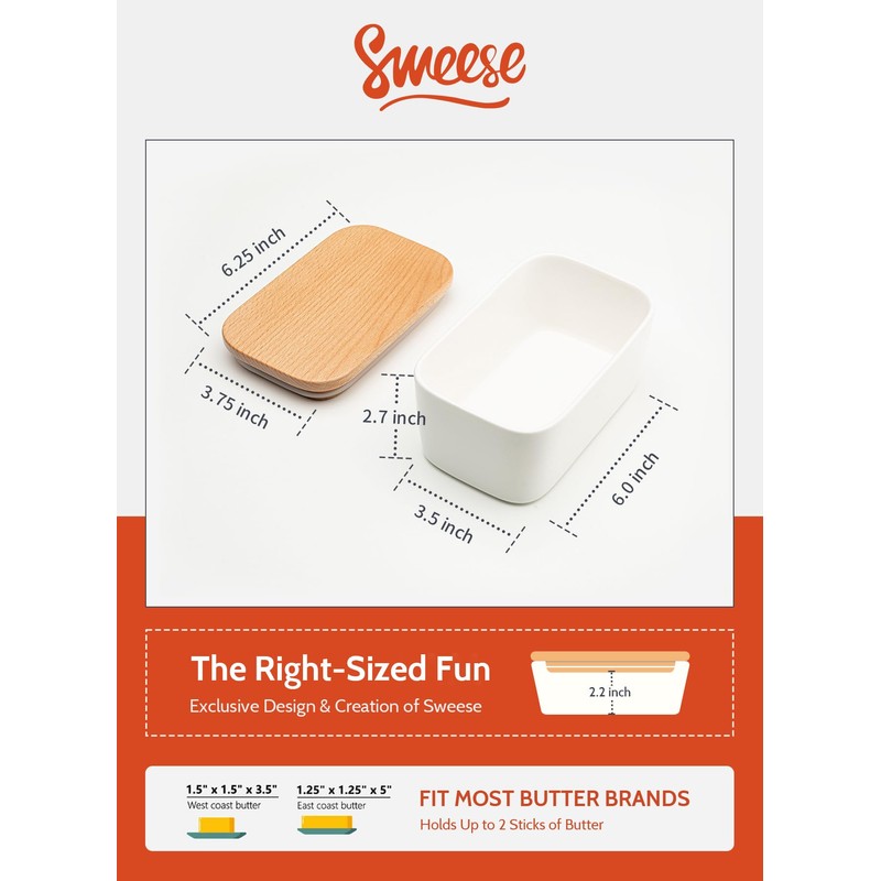 Sweese Large Butter Dish - Airtight Butter Keeper Holds Up