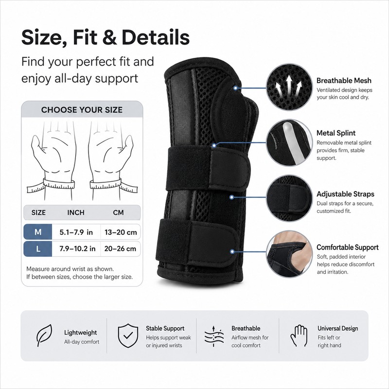Night Wrist Support Brace for Comfortable Stabilization – Adjustable Padded