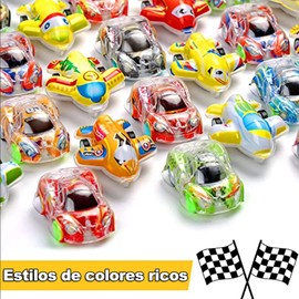Juego de 48 mini coches y aviones pequeños,incluyendo 24 vehículos de colores tracción pequeños y 24 avión de plástico para tirar hacia atrás,regalos de Pascua, juguetes para aula y padre-hijo