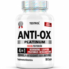 Testrol  Anti Ox Platinum 1100 mg  Suplemento 4 en 1 con Resveratrol, Licopeno, Polifenoles y Betacaroteno  90 Cápsulas                               