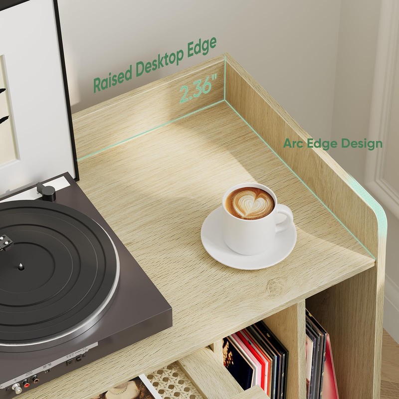 Kiasthome Record Player Stand, Vinyl Record Storage Cabinet Up to