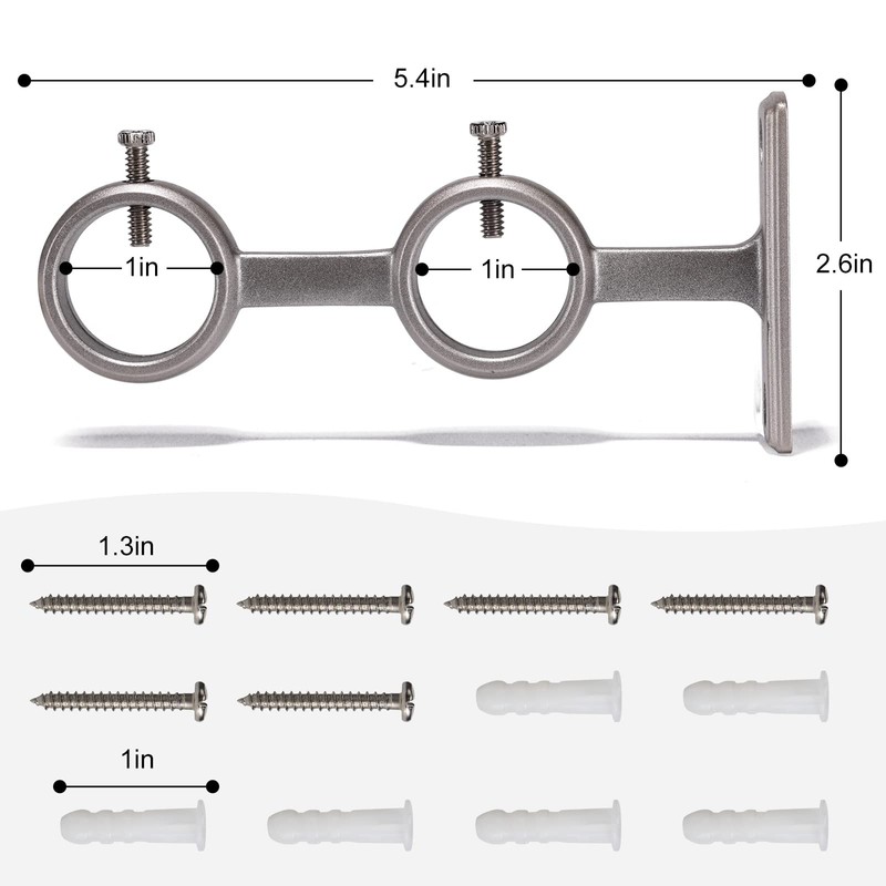 Goowin Double Curtain Rod Holder, 3pcs Brackets Hooks for Living