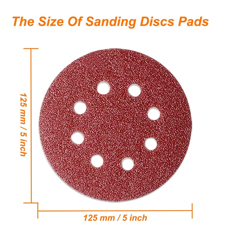 50Pcs 125mm 8 Holes Sanding Discs Pads Sanding Sheets, 5