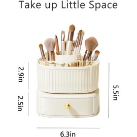 UrbAmerican 360° Rotating Makeup Brush Holder with Drawer, Makeup Organizer Countertop, Makeup organization Skincare Storage for Vanity Desktop Bathroom