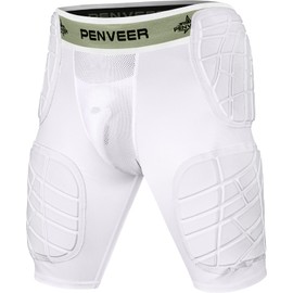 Penveer 5.0 Youth Football Girdle for Boys with Cup Pocket - Padded Compression Shorts with Integrated Hip, Thigh & Tailbone Pads for Maximum Protection (White, YL)