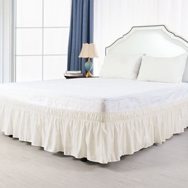 PiccoCasa Elasticated Bed Skirt Ruffled Bed Base Wrap Around Bed Valance Sheet, Brushed Microfiber Bedding Sheet Frame with 38cm Ruffle (King, Beige)