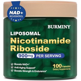 BURMINY Ribosida de nicotinamida resveratrol 900 mg, suplementos liposomales NR para mujeres y hombres, suplemento de NMNH de alta pureza alternativa 
