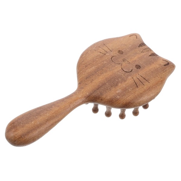 WOONEKY Portable Scalp Massager Comb Wooden Cat Hair Brush Natural