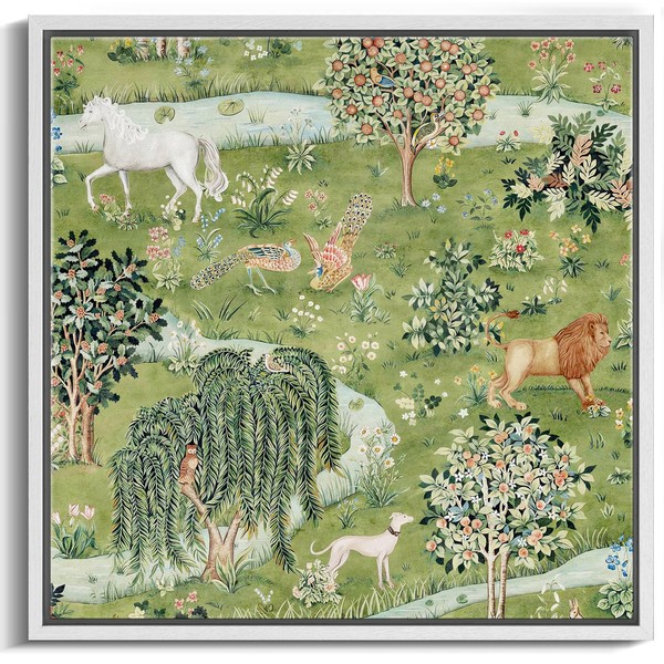 MUDECOR Framed Canvas Print Wall Art Whimsical Garden Scene with