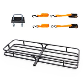 TUFFIOM 59"x19"x6" Hitch Mount Cargo Carrier Basket, 500lbs Steel Car Cargo Trailer Hitch Luggage Rack with Straps & Stabilizer for SUV Car Truck Van with 2" Hitch Receiver