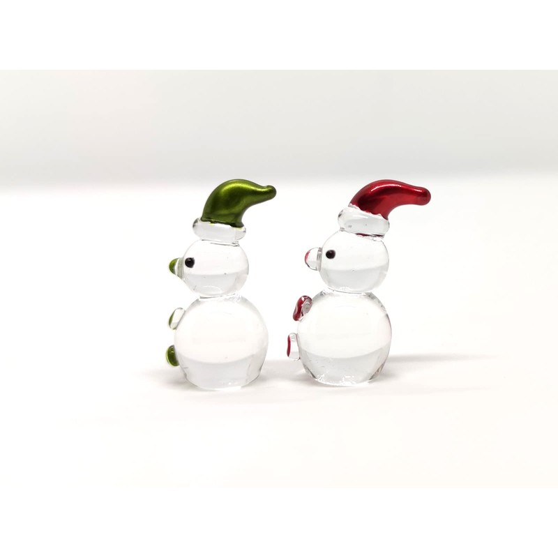 Sansukjai Rare Snowman Tiny Micro Figurines Hand Blown Glass Art