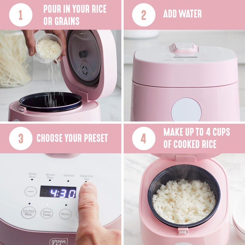 GreenLife Digital Rice Cooker, 2-Cups Uncooked/4-Cups Cooked, Removable Nonstick Ceramic