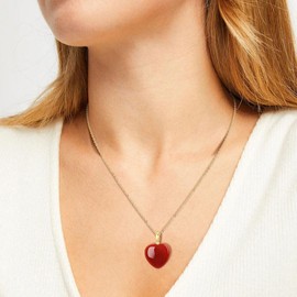 COAI Red Carnelian Necklace Red Heart Necklace for Women Gold Plated Stainless Steel Necklace for Women