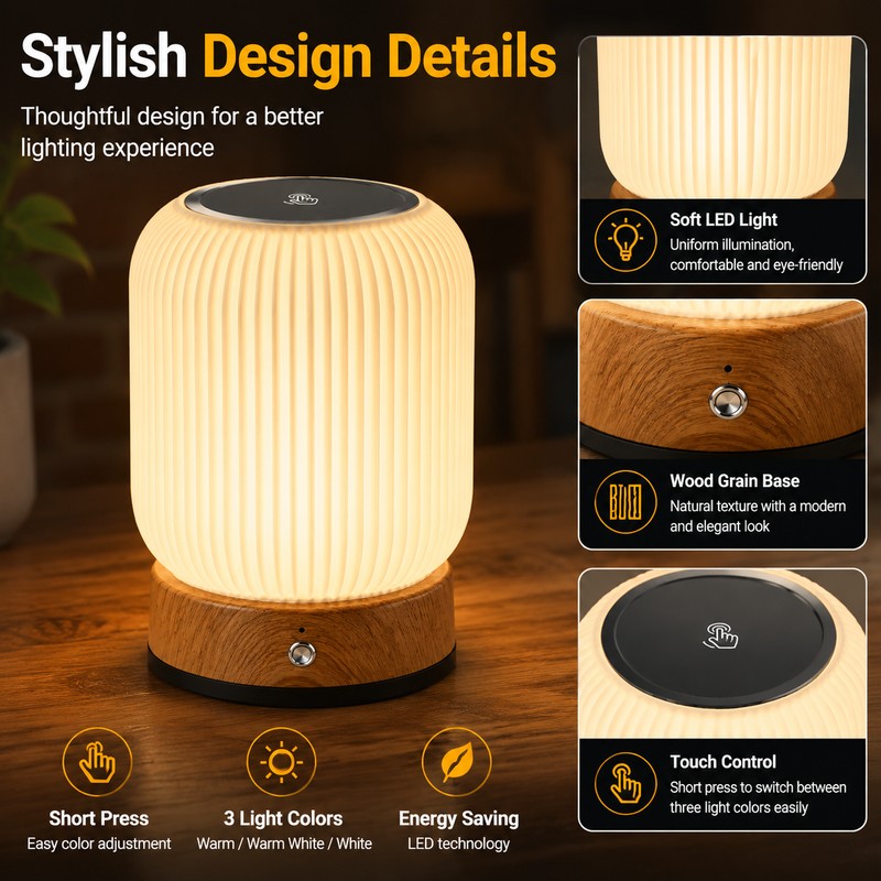 Cordless Touch Desk Lamp for Bedroom and Office – Rechargeable