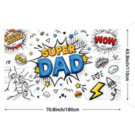 Lofaris Super Dad Banner 70.8x43.3in Comic Style Father’s Day Backdrop Superhero Dad Party Decorations Photo Booth Props