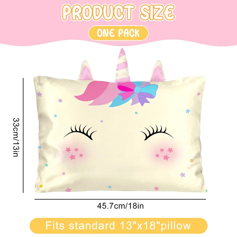 Toddler Pillowcase 13x18 Kids Pillowcase Unicorn, Cute Satin Pillow Cases
