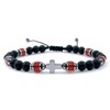 Handcrafted Hematite Cross Bracelet with Onyx and Red Agat Stones