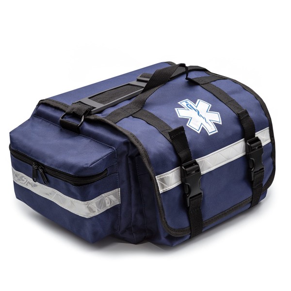 Primacare KB-RO74-B First Responder Bag for Trauma, 17"x9"x7" Professional Multiple Compartment Kit Carrier for Emergency Medical Supplies, Blue