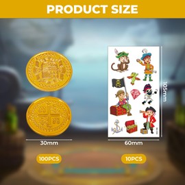 CXNXFD Pack of 100 Gold Coins Pirate Treasure, Goldtaler Artificial Gold Coins, Play Coins, Treasure Hunt with Pirate Motif, Play Money for Treasure Hunting