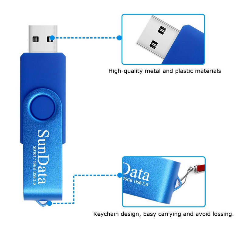 SunData 16 GB USB Flash Drives Rotate Metal Pack of
