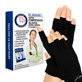 Doctor Developed Copper Arthritis Gloves/Compression Gloves and HANDBOOK -Relieve Arthritis Symptoms, Raynauds Disease & Carpal Tunnel (Black, Small)