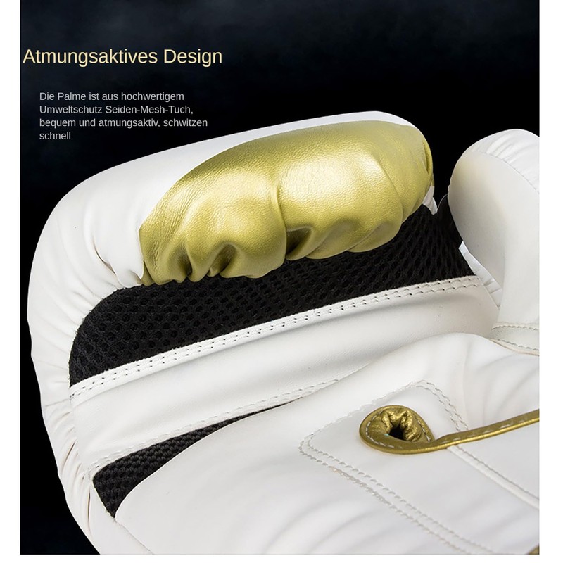 bokalaka Boxing Gloves White Gold Premium Faux Leather Training Gloves