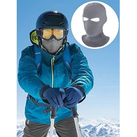 SATINIOR 2-Hole Knitted Ski Mask Full Face Mask Cover Neck Gaiter Winter Balaclava Warm Knit Beanie for Outdoor Sports(Medium,Grey)