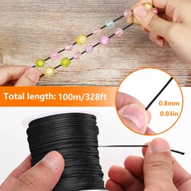 Elastic String for Bracelets, 0.8 mm 328 Feet Elastic Beading Cord, Stretchy String for Jewelry Making, Bracelet, Necklace, Beading, Crafts, Sewing (Black)