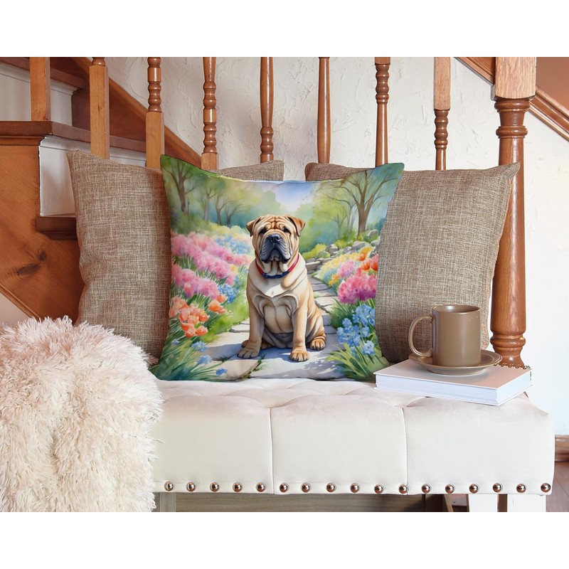 Caroline's Treasures Spring Path Throw Pillow, 14Hx14W, Shar Pei 6713