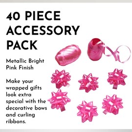 Kissymix 40 Piece Pink Ribbon and Bow Pack - Pink Wrapping Accessories with 30 Bows and 10 rolls of Curling Ribbon for Birthday