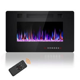 Joy Pebble 30 Inch Electric Fireplace Inserts, in-Wall Recessed and Wall Mounted 750/1500W Fireplace Heater, Touch Screen, Remote Control with Timer, Adjustable Flame Color and Speed