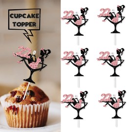 18pcs Pink Glitter 22 Silhouette High Heeled Sitting Girl Cupcake Topper Makeup Spa Theme Party Decoration Supplies Girl Lady Women 22nd Happy Birthday Party Decor Supplies
