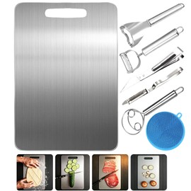 Xzyden 7PCS Titanium Chopping Board Set-Cutting Board 34x23cm Stainless Steel Chopping Board,Kitchen Chopping Boards for Meat,Dishwasher Safe, Food Grade,Metal Cutting Boards