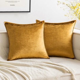 MIULEE Pack of 2 Velvet Soft Decorative Square Throw Pillow Case Flanges Cushion Covers Pillowcases for Livingroom Sofa Bedroom with Invisible Zipper 40cm x 40cm 16x16 Inch Champagne Gold