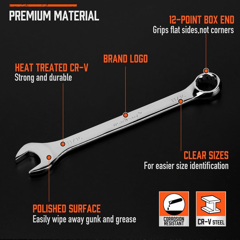 HORUSDY 11-Piece Sae Wrench Set | Combination Wrench Set with