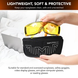 SafetyBlue Soft Glasses Pouch Case –Keep Your Eyewear Safe – With Anti-Scratch Lining To Protect Your Eyeglass Lenses – Strong and Lightweight – With Two Carabiner Loops