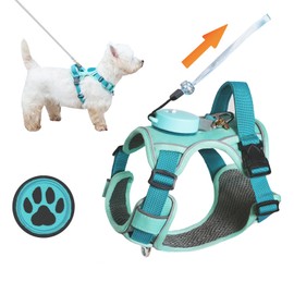Dog Harness for Small Dogs up to 16lbs, 3-in-1 No Pull Lightweight Harness with 6.6ft Retractable,Wearable Leash Set,Front Clip,Handle,Reflective Dog Vest with Patch,Wrist Strap,Free Hand Leash-Blue