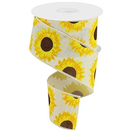 Cinta con borde de alambre de girasoles en lona, 10 yardas (crema, 6,9 cm)