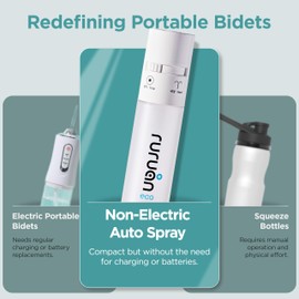 ruruan Eco Portable Bidet, Non-Electric Automatic Handheld Sprayer, Battery-Free for Travel Camping, High Pressure, Regular Capacity (4.4 fl. oz(130 ml)