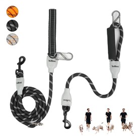 Hands Free Dog Leash, 7 in 1 Multifunctional Reflective Dog Leash, Two Dog Leash No Tangle, Crossbody or Double Dog Multifunction Leash for Medium Large Dogs, Detachable Short Dog Leash (Black)