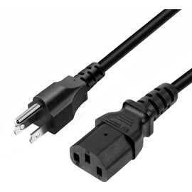 Universal 3 Prong AC Power Cord for TV, Computer, Monitor, Printer, Radio, Appliance & More [5ft,1.5m] 10A, 110-250 Volts, Black