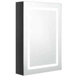 vidaXL Shining Black LED Bathroom Mirror Cabinet- MDF Board with Melamine Finish, 3 Shelves, Energy Efficient, Spacious 19.7"x5.1"x27.6" Dimension.
