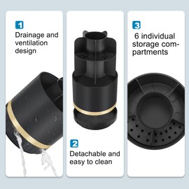 GFWARE Black Toothbrush Holders, 360°Rotating Bathroom Organizer Countertop with Drainage Matte Black Toothpaste Holder for Bathroom Accessories Organization Vanity Sink Storage