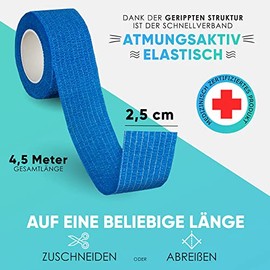 Fingerpflaster Selbsthaftend - 8x Pflaster Rolle (2,5cm x 4,5m) - Verband Selbstklebend - Elastisches Tape wasserfest - Staub-, Fett- und Schmutzabweisendes Pflasterband (Blau, 8 Rollen)