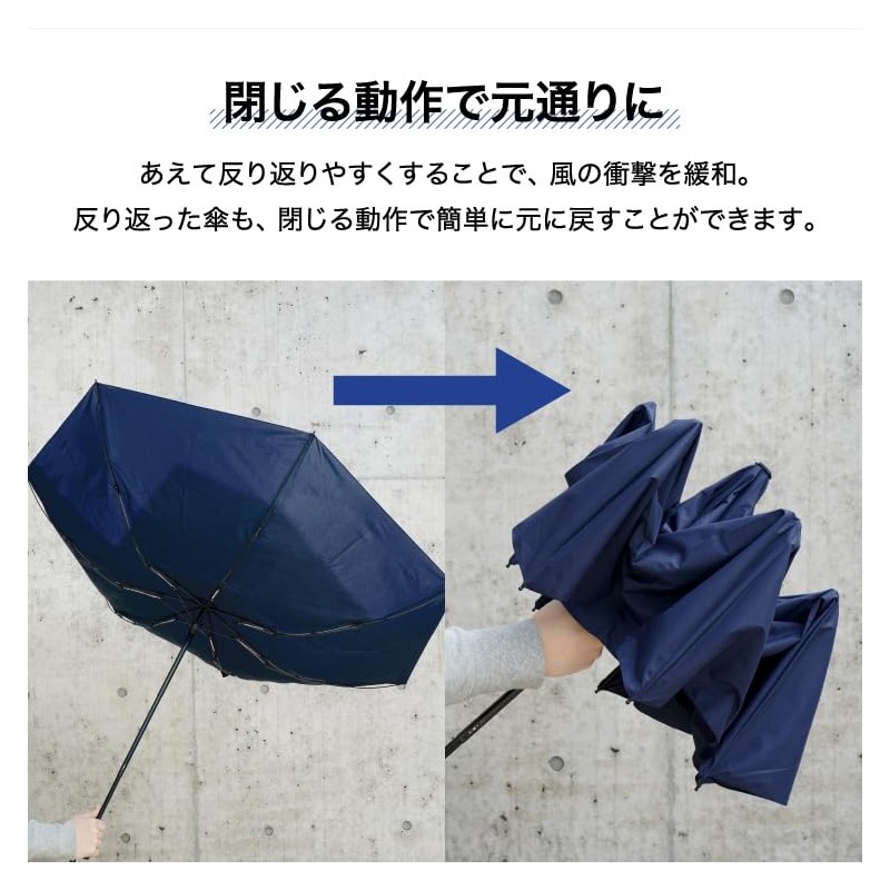 Wpc. UX003-041-002 Windproof Folding Umbrella, Windproof, Striped Umbrella, 25.6 inches
