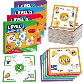 Torlam Phonics Puzzle Cards Level 1-4, Learn to Read Rhyming Games Phonics Flash Cards Spelling CVC Words, Digraphs Blends, Long Vowel, Silent E, Trigraphs Sight Words for young learners sight word reader