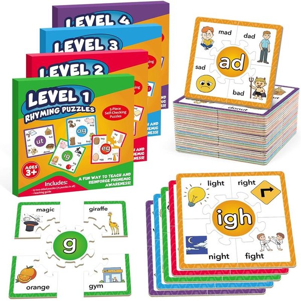 Torlam Phonics Puzzle Cards Level 1-4, Learn to Read Rhyming
